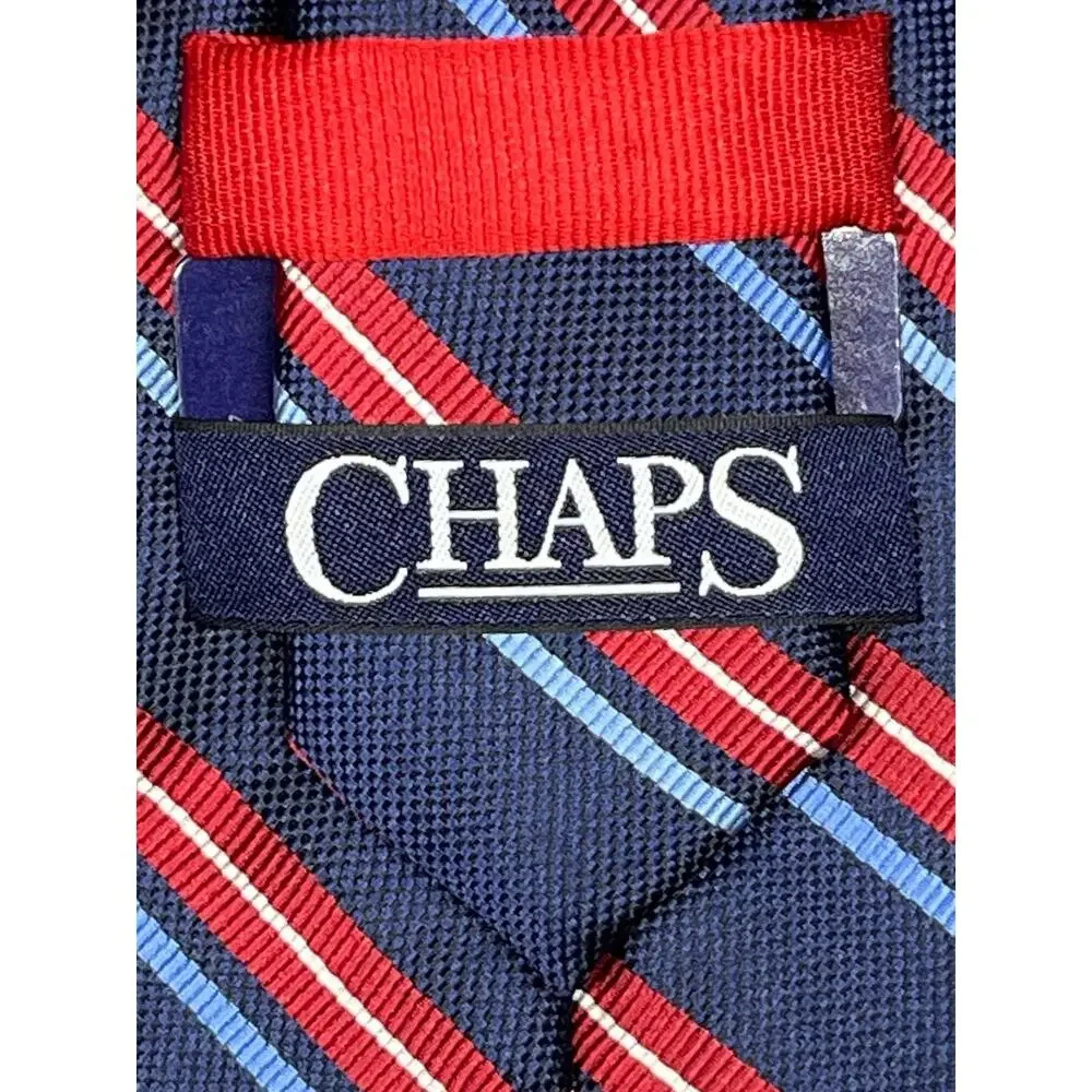 CHAPS Men’s Striped Necktie Navy Red Blue White 100% Polyester NWT